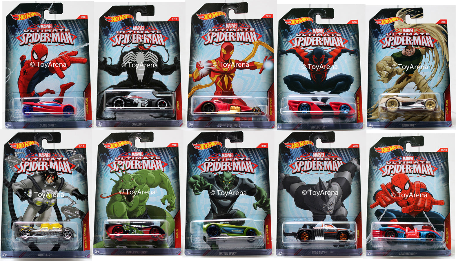 Hot Wheels Marvel Ultimate Spider-Man 2015 Full Set All 10 Cars 1/64 Rare Die-Cast
