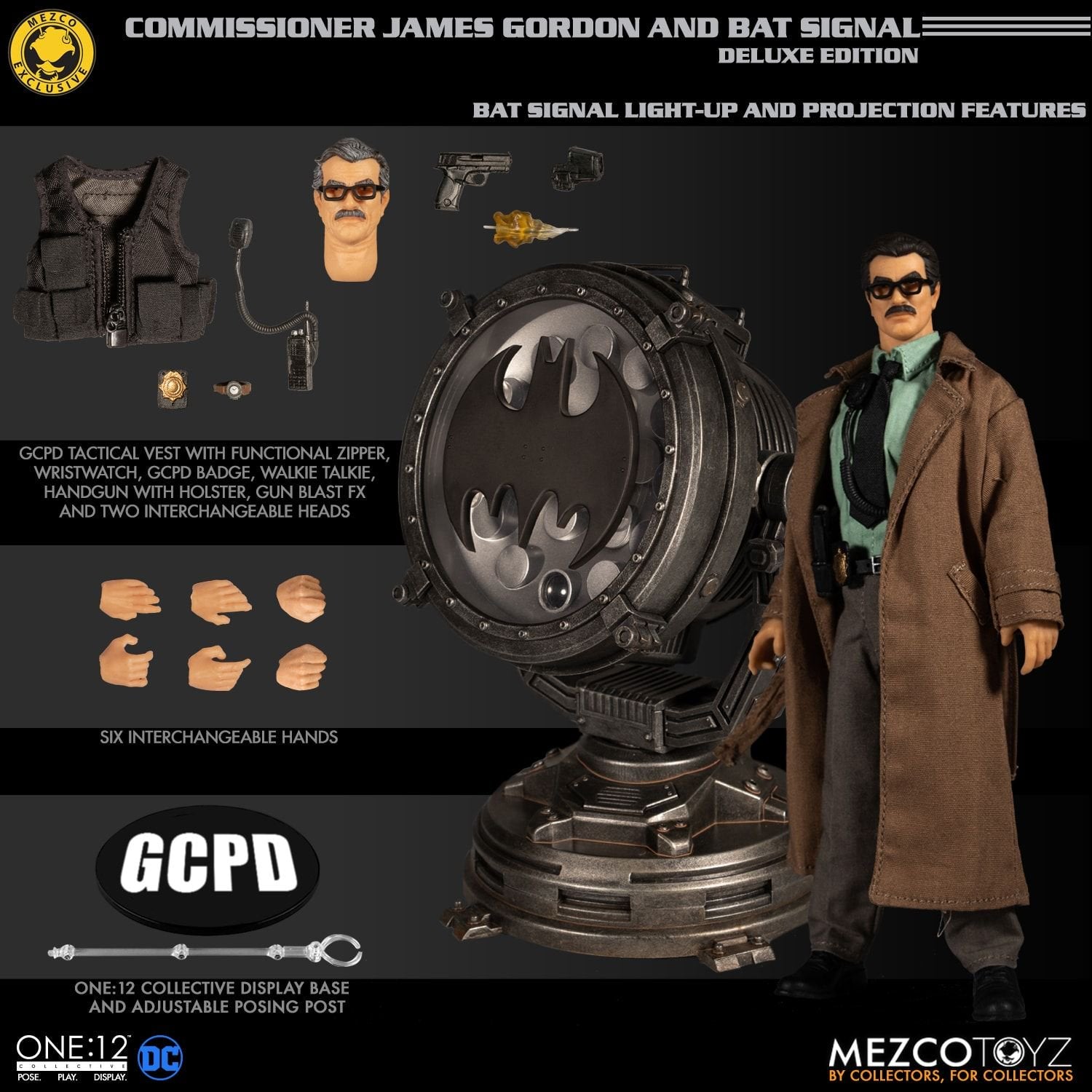 SDCC 2019 Mezco Toyz ONE:12 Commissioner James Gordon and Bat Signal Deluxe Edition Action Figure