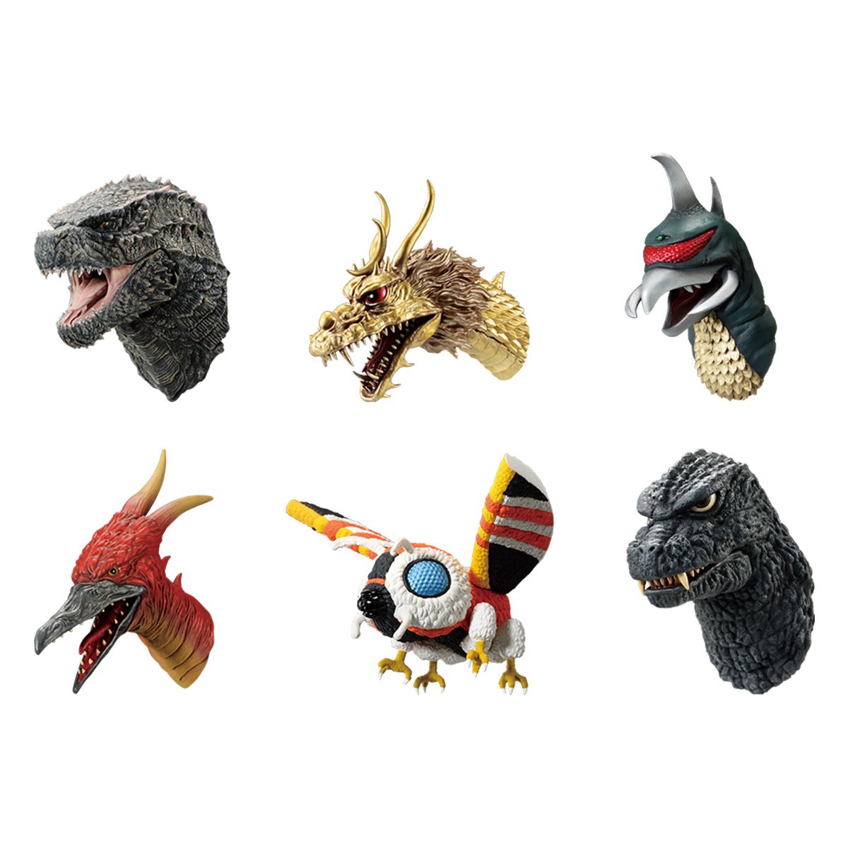 Bandai Ichibansho Zakka Magnet Monster Head Godzilla (Monster Biographies G) Box of 6 Figure