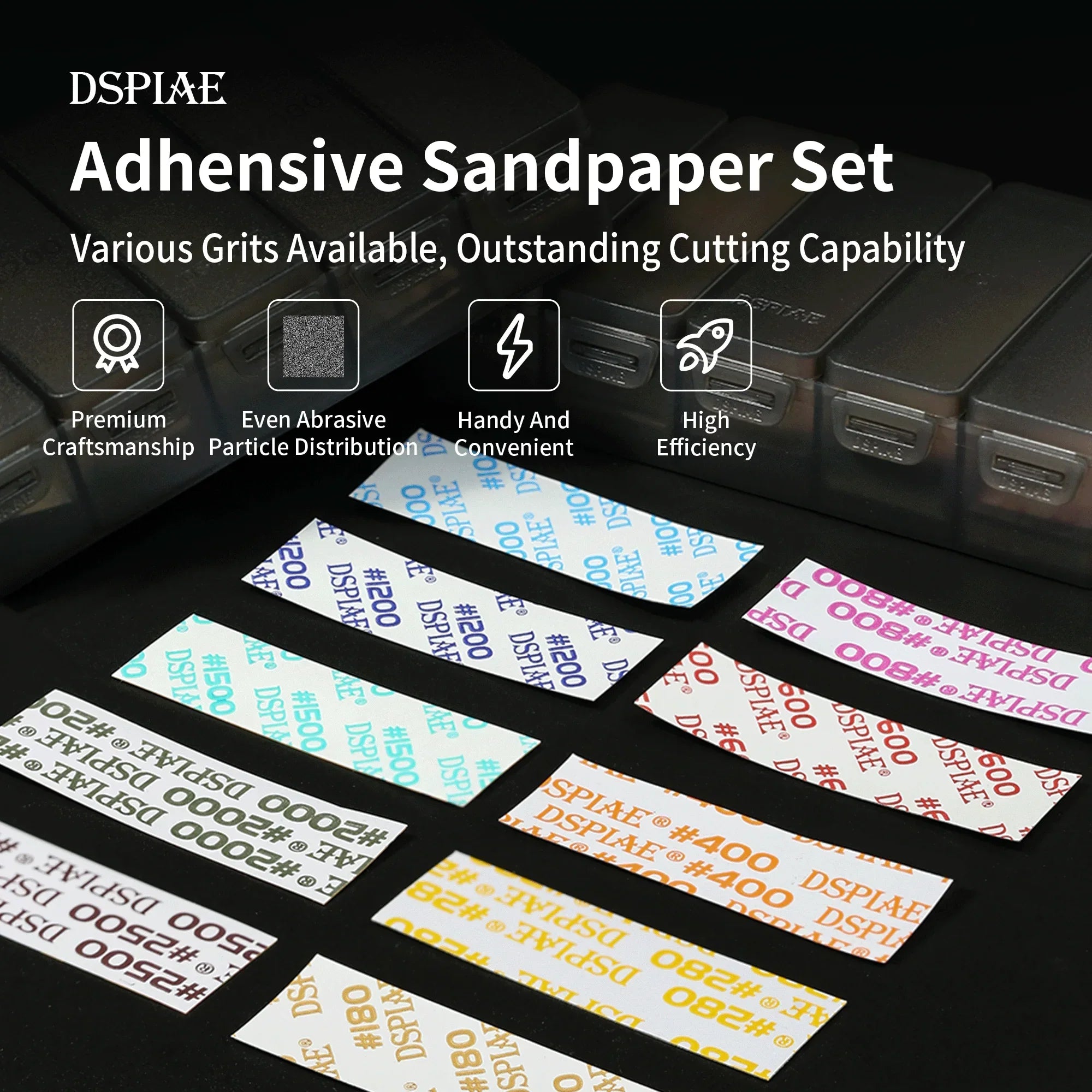 DSPIAE SP-S02 Fine Grit Adhesive Sandpaper Set #1000 - #2500 (100 Pieces)