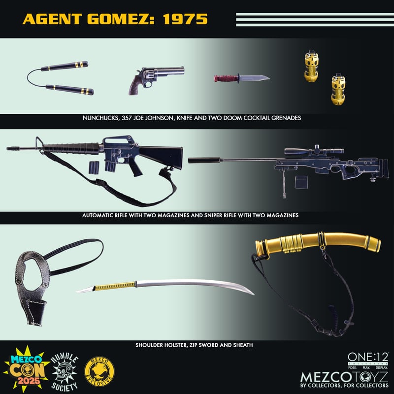 SDCC 2025 Mezco Toyz ONE:12 Collective: Agent Gomez 1975 Action Figure