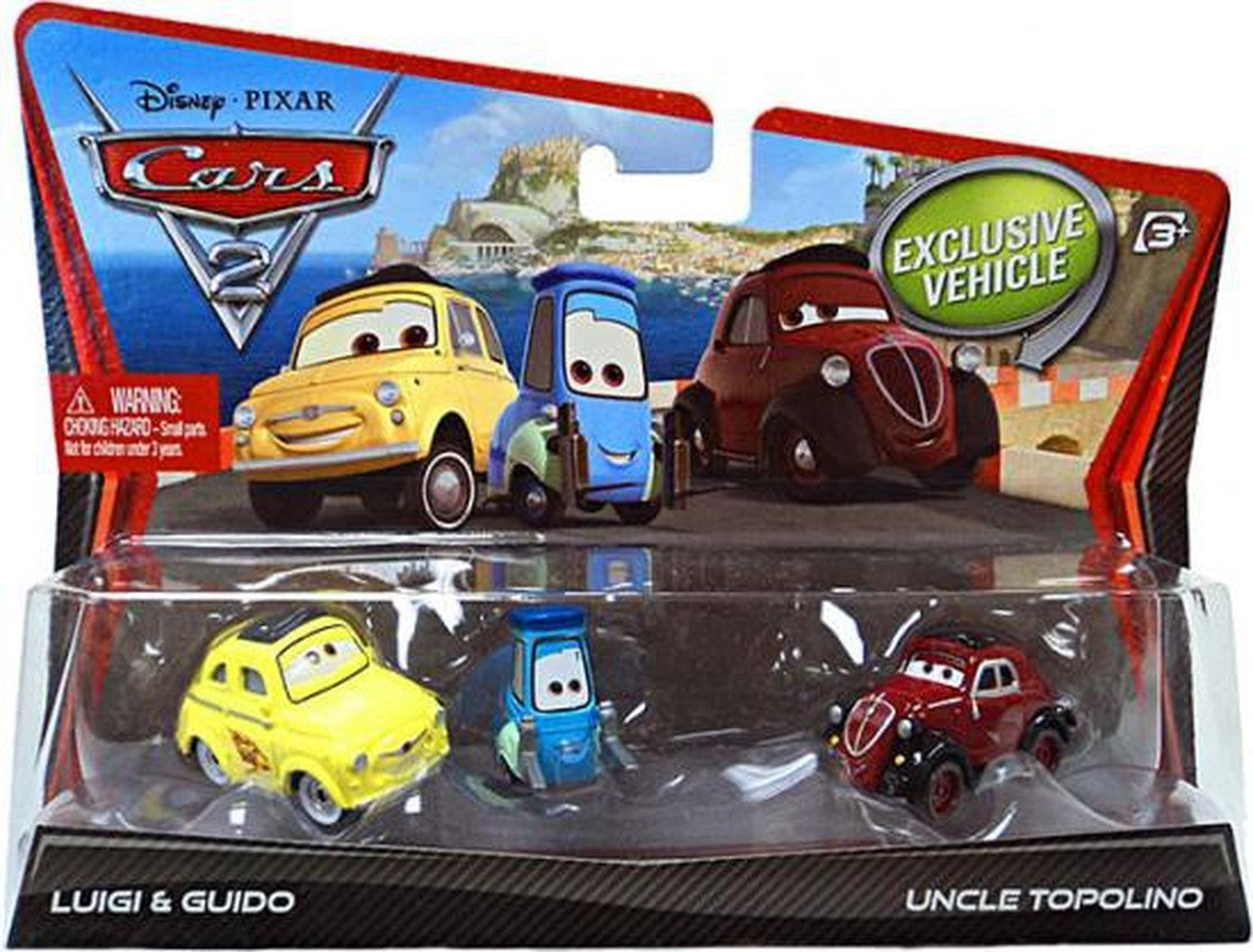 Copy of Disney Pixar CARS 2 Movie 1:55 Die Cast Disney Pixar CARS 2 Movie 1:55 Die Cast Luigi, Guido, and Uncle Topolino 3-pack 1