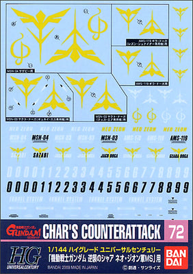 Bandai Gundam Decal #72 For 1/144 HG Neo Zeon Char's Counterattack Series MS Water Slide/Transfer Decals