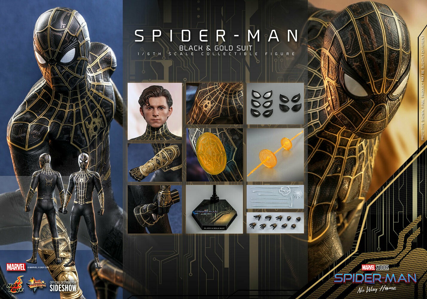 Hot Toys 1/6 Marvel Spider-Man Black & Gold Suit Sixth Scale Figure MMS604