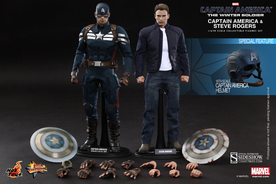 Hot Toys 1/6 Captain America and Steve Rogers Sixth Scale Winter Soldier Figure Set MMS243