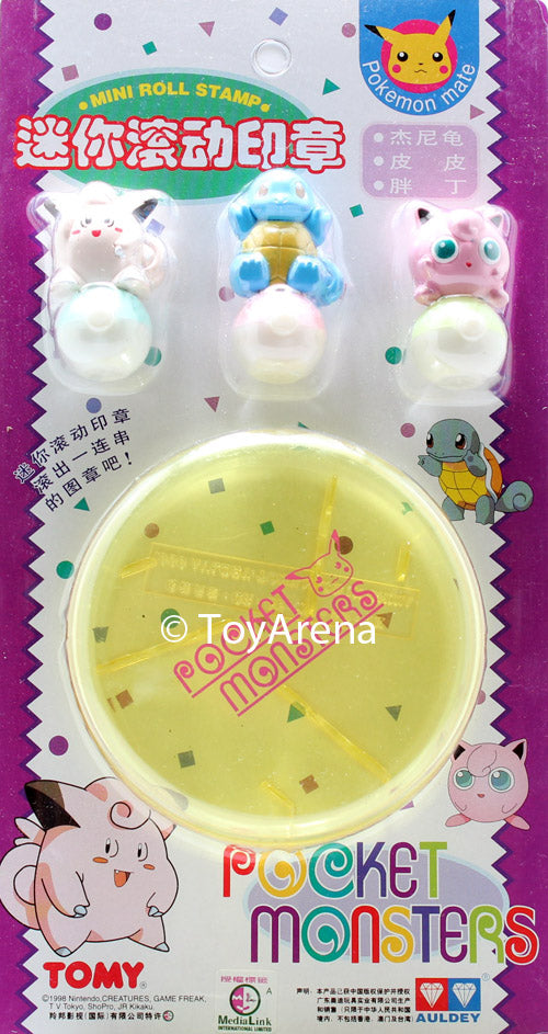 Auldey Tomy Pokemon Clefairy, Squirtle, Jigglypuff Mini Roll Stamp